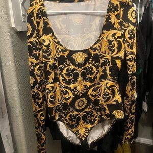 Authentic Versace Black & Gold Baroque Long-Sleeve Bodysuit